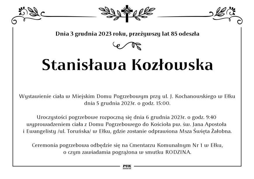 Stanisława Kozłowska - nekrolog